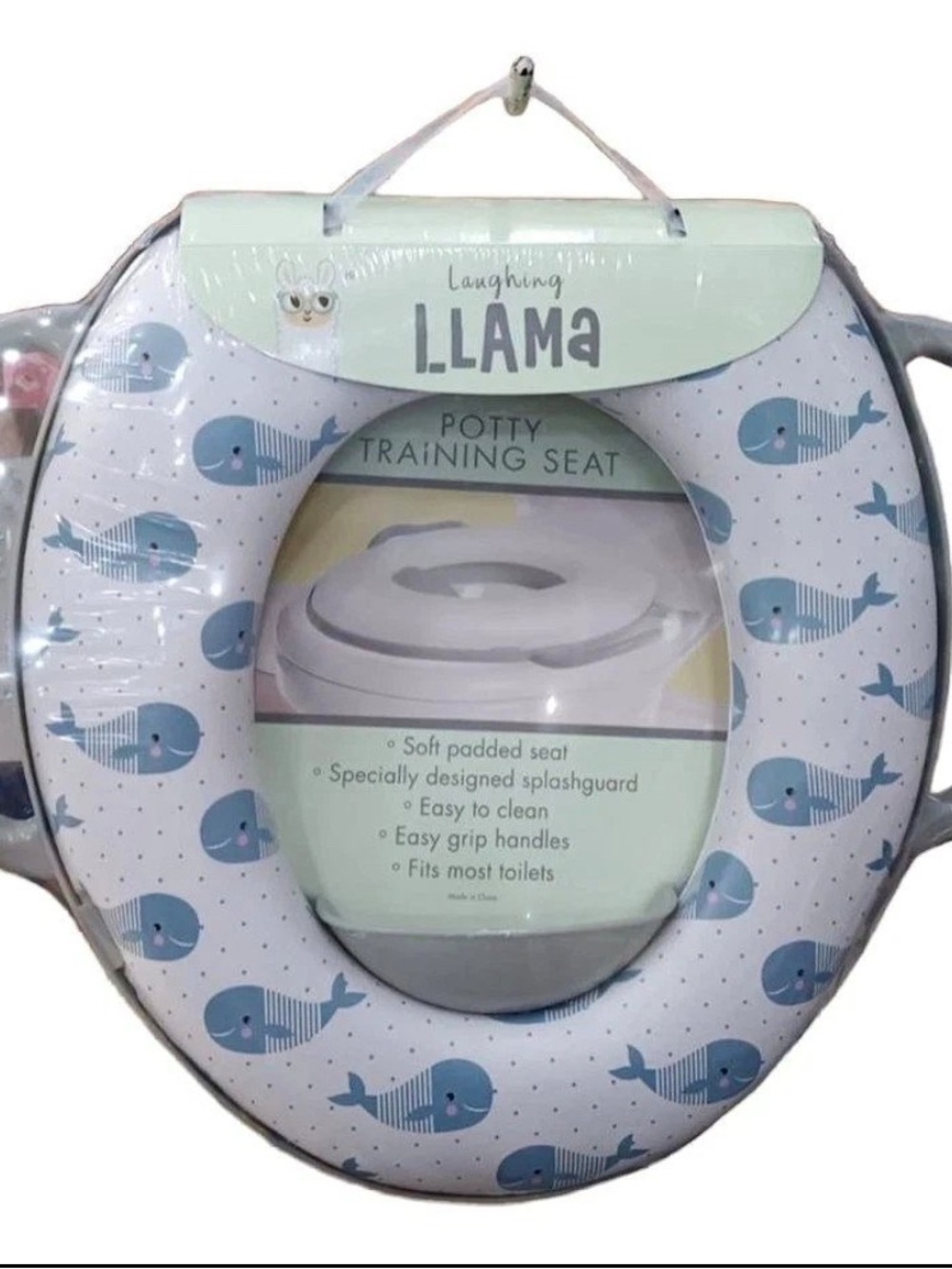 Laughing Llama Potty Training Girl Toilet Seat W/ Handle 12" Blue Whale White